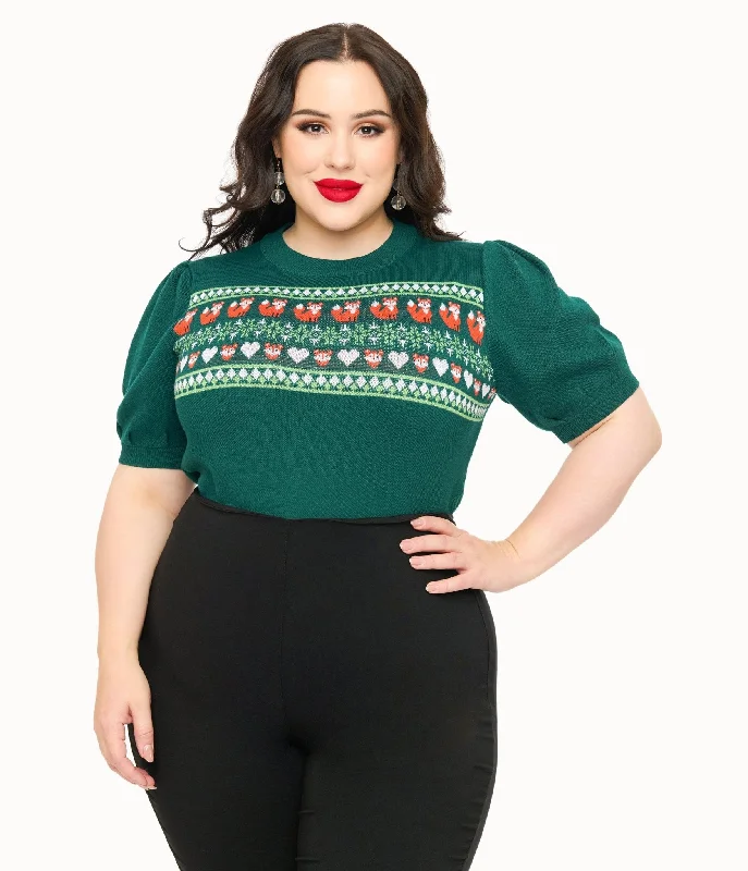 Unique Vintage Plus Size Green Fox Fair Isle Paige Sweater Long Sweater Short Sweater Cropped Sweater Unique Vintage Plus Size Green Fox Fair Isle Paige Sweater Long Sweater Short Sweater Cropped Sweater