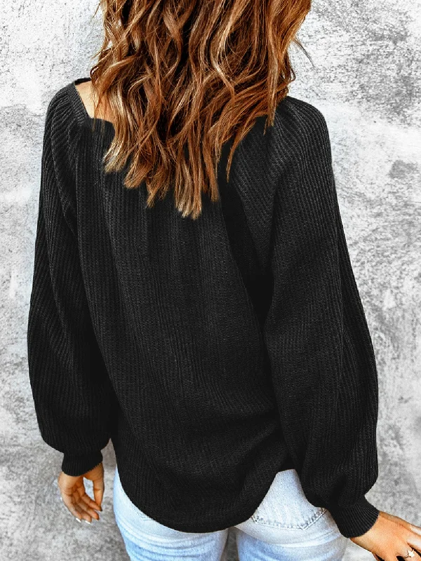 Black Waffle Knit Sweater with Football Graphic Design Collared Crew Neck Turtle Neck Black Waffle Knit Sweater with Football Graphic Design Collared Crew Neck Turtle Neck