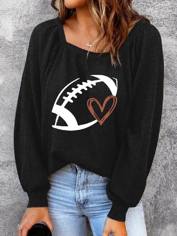 Autumnal Waffle Knit Football Sweater Oversized Loose Flowy