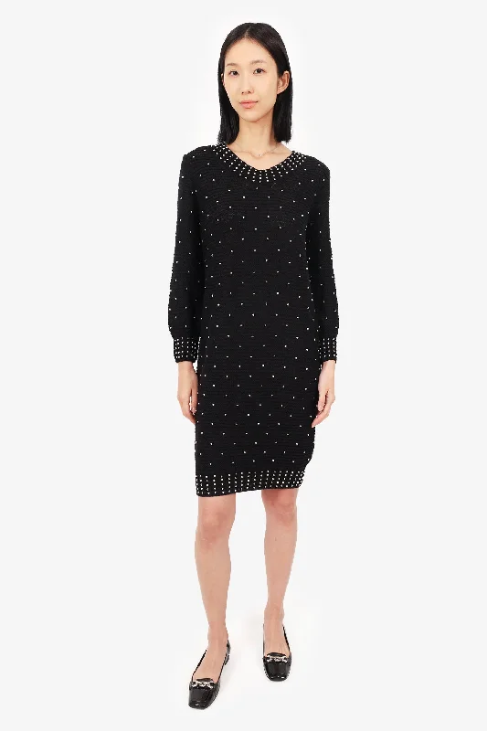 See By Chloe Black Wool Pearl Beaded Sweater Dress Size 8 High Neck Crew Neck V-Neck See By Chloe Black Wool Pearl Beaded Sweater Dress Size 8 High Neck Crew Neck V-Neck