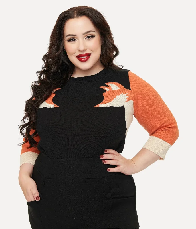 Unique Vintage Plus Size Black & Orange Fox Sleeve Minou Sweater Boat Neck Shawl Collar Notched Collar Unique Vintage Plus Size Black & Orange Fox Sleeve Minou Sweater Boat Neck Shawl Collar Notched Collar