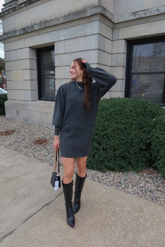 All I Need Mock Neck Long Puff Sleeve Sweater Dress Long Sweater Short Sweater Cropped Sweater