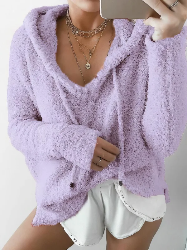 Drawstring Hooded Sweater Embroidered Appliqued Beaded