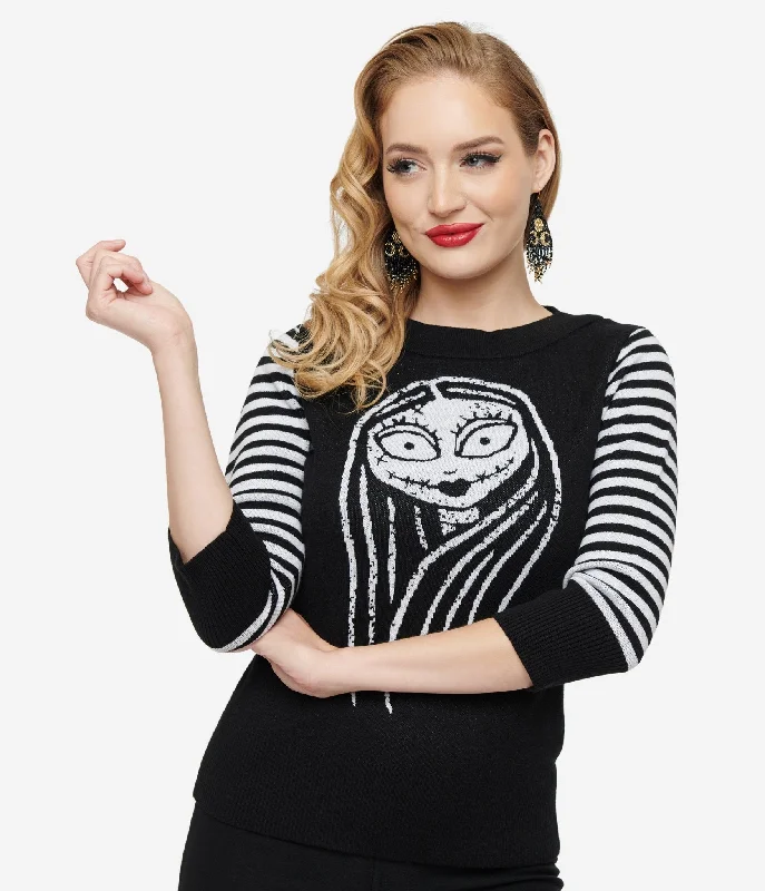 Tim Burton's The Nightmare Before Christmas by Unique Vintage Black & White Stripe Sally Minou Sweater Tailored Straight A-Line