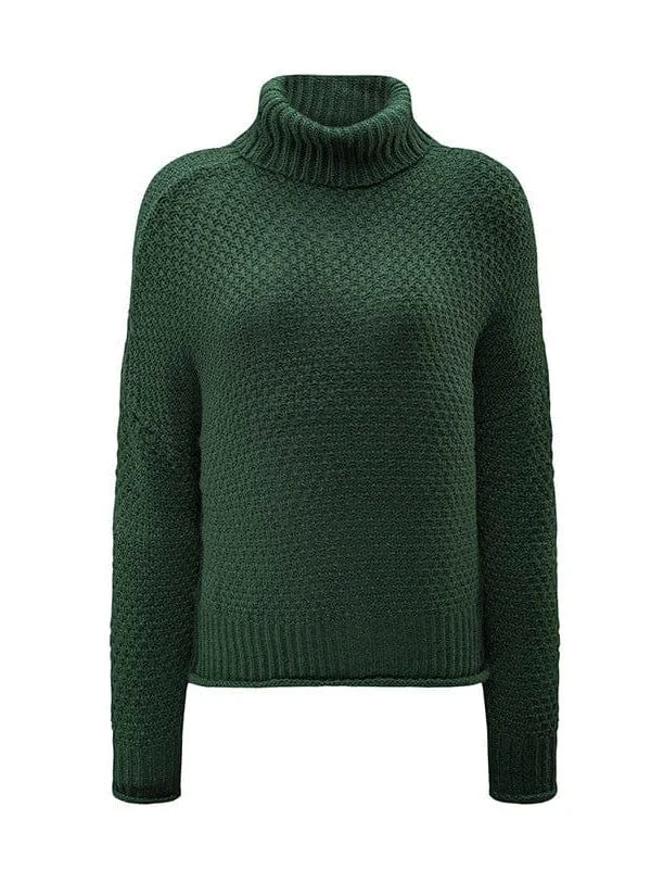Green Turtleneck Sweater Front Pockets Side Pockets Patch Pockets