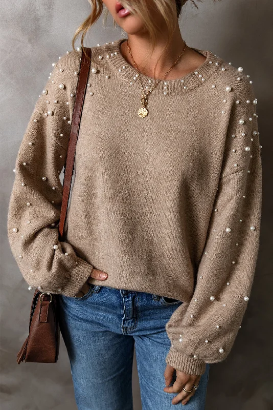 Pearled Drop Shoulder Sweater Layered Multi-layer Single Layer