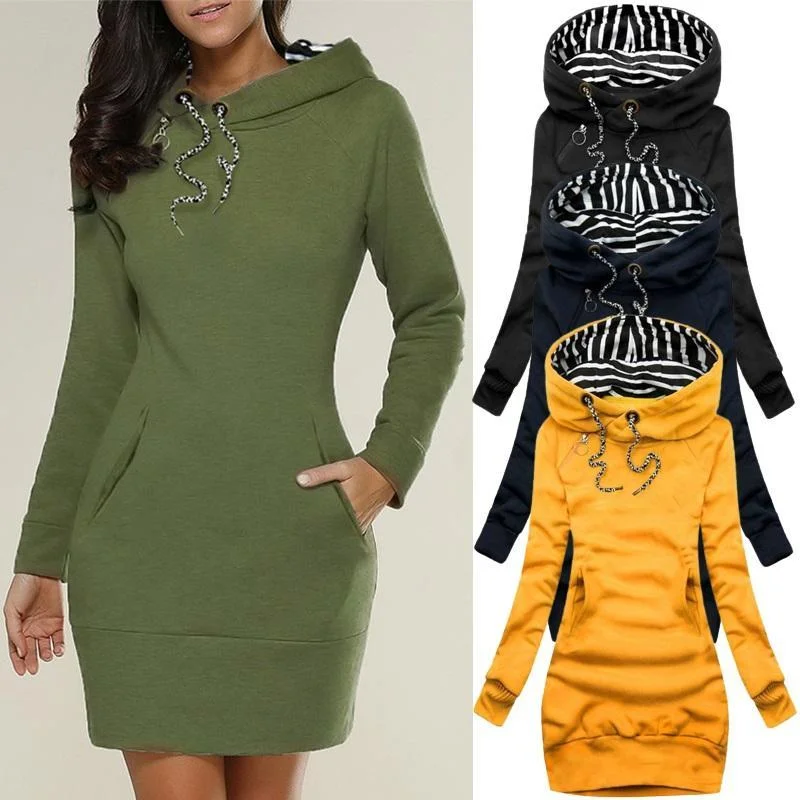 Getadme-Women's Sweater Dress Hooded Spring Autumn Ladies Long Sleeve Hoodies Dress Autumn Winter Casual Slim Sweater Hoodies Dress Elegant Classic Vintage