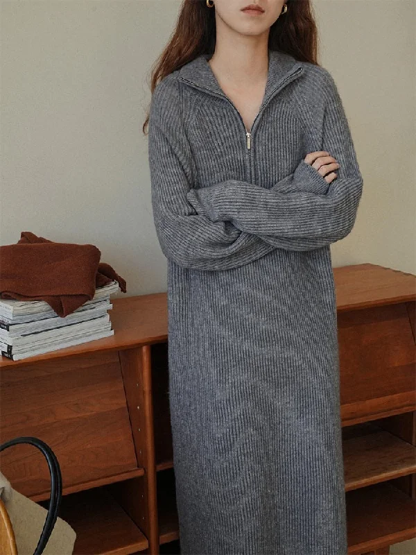 Women Clothing Solid Autumn Korean Vintage Dresses Winter Vestido Femme Knitted Woman New Thick Elegant Warm Sweater Dress Iron Safe Non-Iron Wrinkle Free