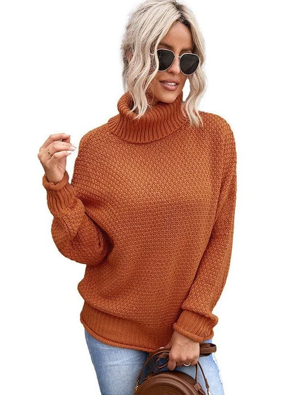Women's Turtleneck Batwing Sleeve Knit Sweater Nylon Fabric Polyester Fabric Spandex Fabric
