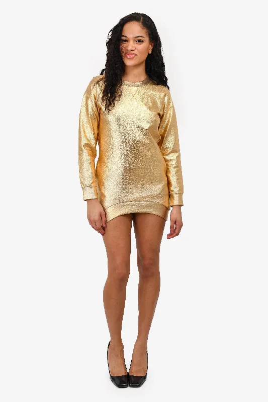 Faith Connexion Gold Metallic Sweater Dress Size XS Turtle Neck Boat Neck Asymmetrical Neck Faith Connexion Gold Metallic Sweater Dress Size XS Turtle Neck Boat Neck Asymmetrical Neck