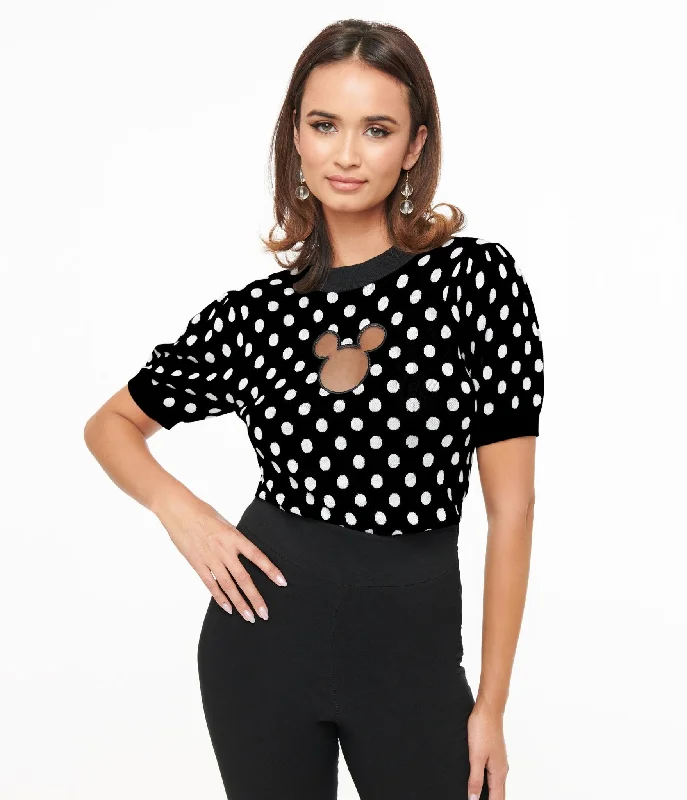 Disney Mickey & Friends Collection by Unique Vintage Black & White Polka Dot Mickey Mouse Cutout Sweater Mesh Fabric Canvas Fabric Denim Fabric Disney Mickey & Friends Collection by Unique Vintage Black & White Polka Dot Mickey Mouse Cutout Sweater Mesh Fabric Canvas Fabric Denim Fabric