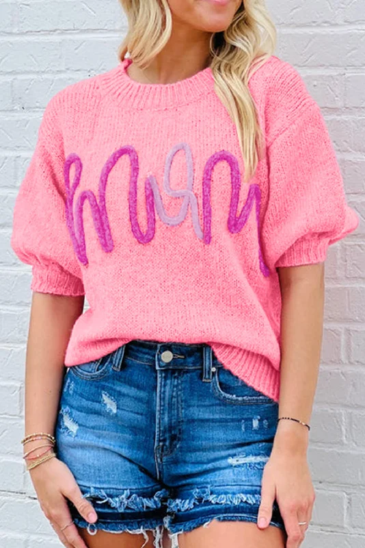 Mom Tinsel Front Short Sleeve Sweater Layered Multi-layer Single Layer