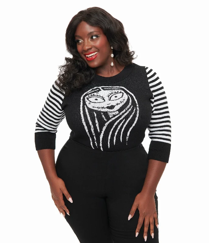 Tim Burton’s The Nightmare Before Christmas by Unique Vintage Plus Size Black & White Stripe Sally Minou Sweater Fitted Loose Oversized