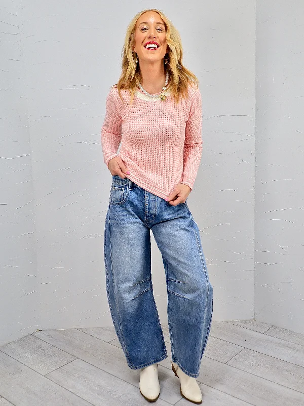 Teya Knit Sweater In Pink Lace Blend Ribbed Blend Corduroy Blend
