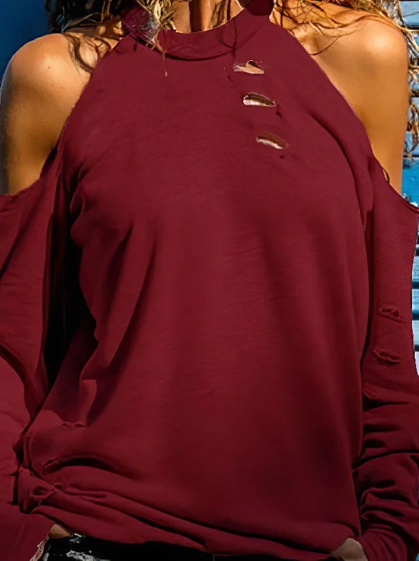 Edgy Open Shoulder Sweater Sweater Knitwear Pullover