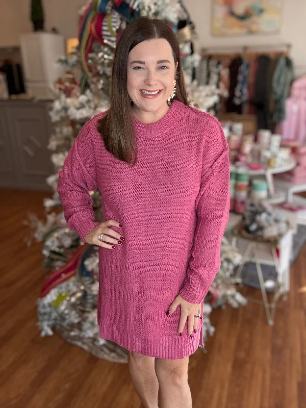 In this Moment Sweater Dress in Rose Satin Blend Silk Blend Wool Blend
