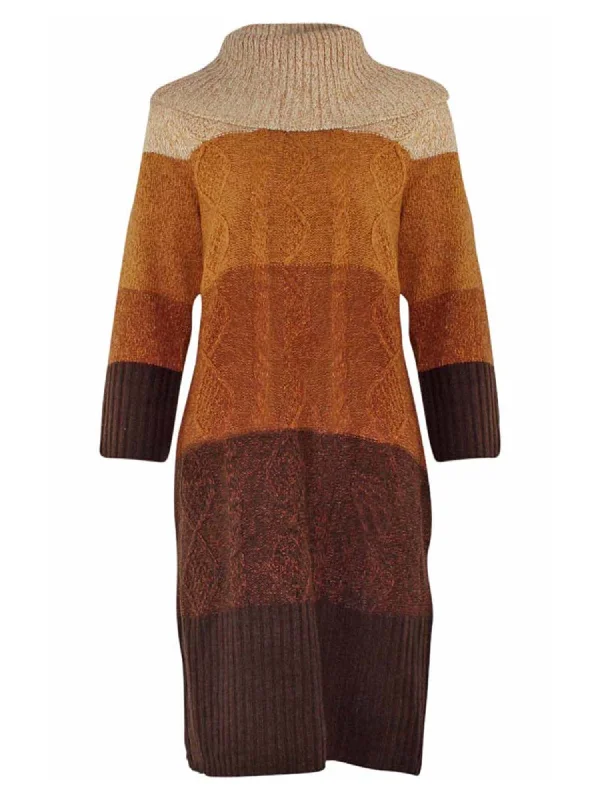 Lush Long Sleeve Cable Knit Sweater Dress Ribbed Striped Patterned