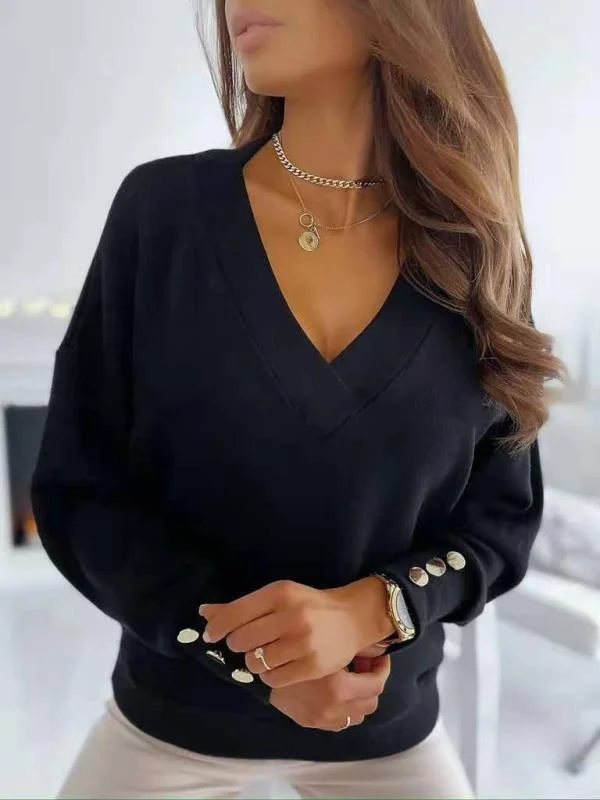 Autumn Winter V-Neck Buttoned Knit Sweater Turtle Neck Boat Neck Asymmetrical Neck