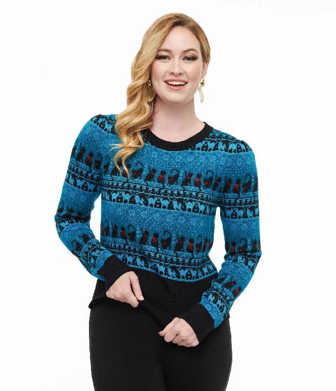 Unique Vintage 1950s Teal Snowflakes & Cats Sweater Wool Fabric Cashmere Fabric Tweed Fabric Unique Vintage 1950s Teal Snowflakes & Cats Sweater Wool Fabric Cashmere Fabric Tweed Fabric