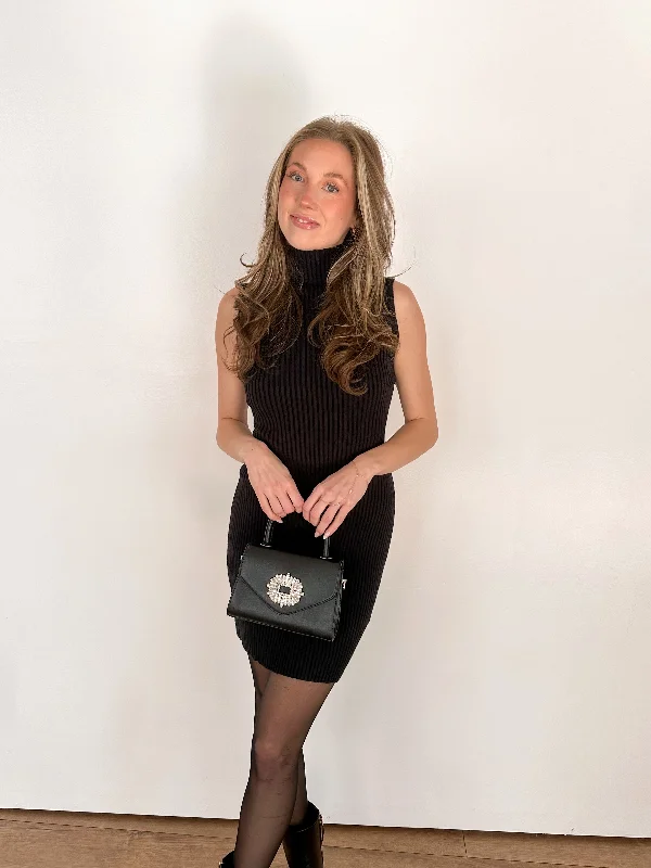 Sweater Weather Mini Dress- Black Silk Blend Satin Velvet