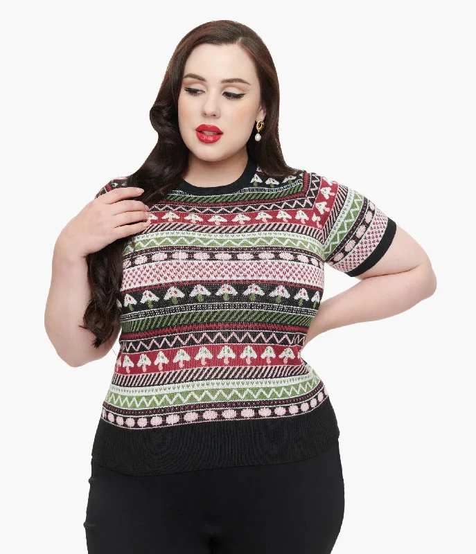 Unique Vintage Plus Size 1950s Mushroom Jacquard Sweater Collared Crew Neck Turtle Neck Unique Vintage Plus Size 1950s Mushroom Jacquard Sweater Collared Crew Neck Turtle Neck