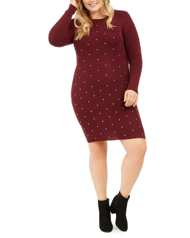 Planet Gold Women's Derek Heart Trendy Plus Size Studded Sweater Dress Red Size 3X | Red Lace Blend Ribbed Blend Corduroy Blend Planet Gold Women's Derek Heart Trendy Plus Size Studded Sweater Dress Red Size 3X | Red Lace Blend Ribbed Blend Corduroy Blend