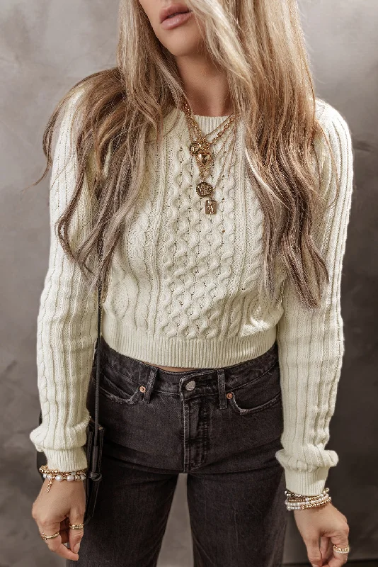Cable Knit Cropped Sweater Satin Fabric Silk Fabric Chiffon Fabric