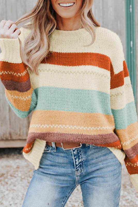 Drop-shoulder Color Block Sweater Graphic Sweater Embroidered Appliqued