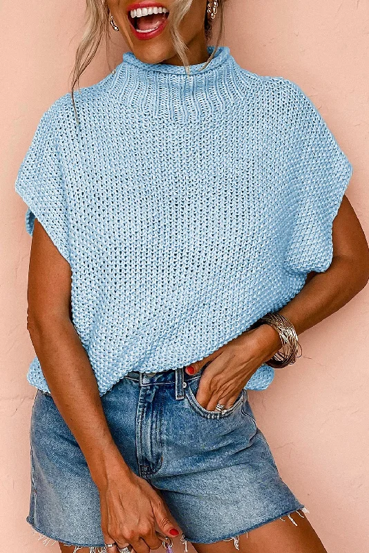 High Neck Bat Short Sleeve Sweater Terry Blend Velvet Blend Canvas Blend
