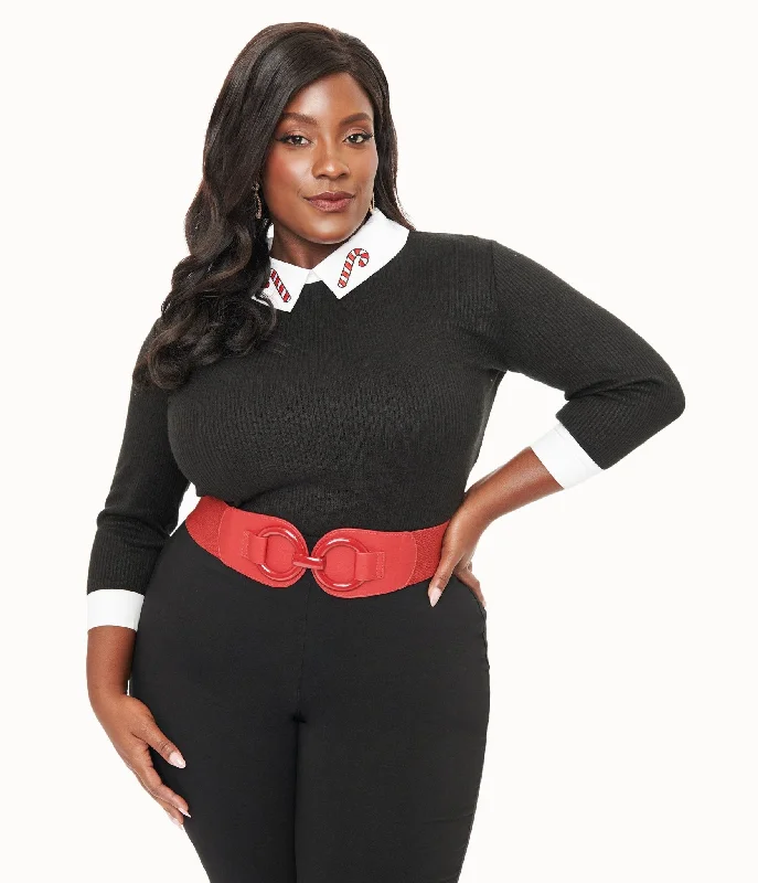 Unique Vintage Plus Size Black & White Candy Cane Print Contrast Sabrina Sweater Hooded Sweater Collared Sweater Shawl Collar Unique Vintage Plus Size Black & White Candy Cane Print Contrast Sabrina Sweater Hooded Sweater Collared Sweater Shawl Collar