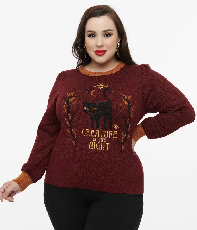 Disney Hocus Pocus Collection by Unique Vintage Plus Size Burgundy Binx Hocus Pocus Embroidered Sweater Bright Pastel Dark Disney Hocus Pocus Collection by Unique Vintage Plus Size Burgundy Binx Hocus Pocus Embroidered Sweater Bright Pastel Dark
