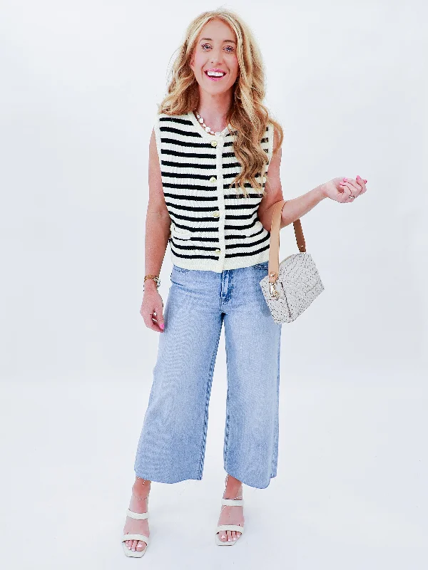 Elle Striped Sweater Vest Soft Cozy Warm