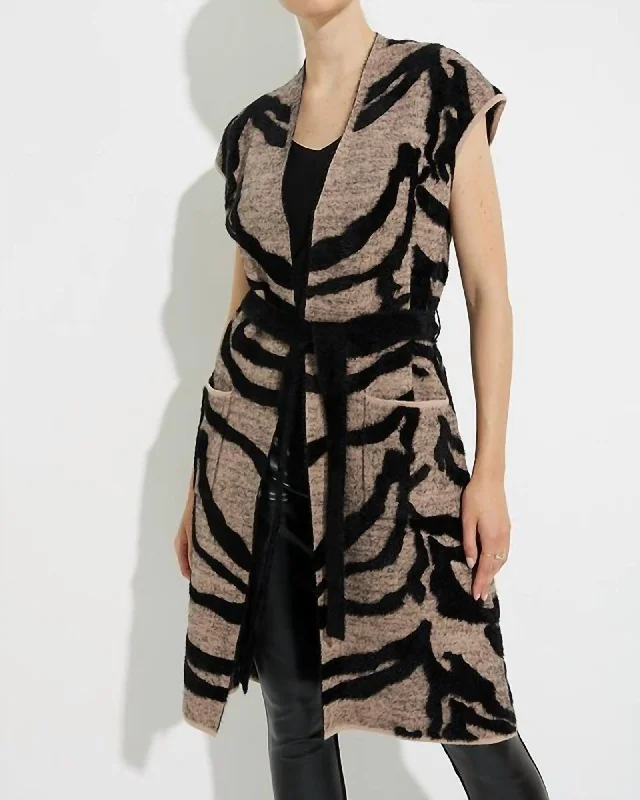 Animal Print Long Sweater Vest In Black/Beige | Black/Beige Turtle Neck Boat Neck Asymmetrical Neck Animal Print Long Sweater Vest In Black/Beige | Black/Beige Turtle Neck Boat Neck Asymmetrical Neck