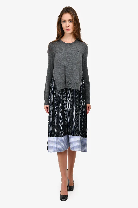 Comme de Garcons Grey Sweater Overlay Check/Mesh Dress Size M Cable Knit Ribbed Knit Lace Knit Comme de Garcons Grey Sweater Overlay Check/Mesh Dress Size M Cable Knit Ribbed Knit Lace Knit