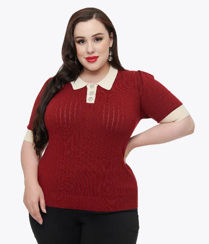 Unique Vintage Plus Size 1950s Burgundy & Rhinestone Buttons Prim & Pretty Sweater Open Front Closed Front Wrap Front Unique Vintage Plus Size 1950s Burgundy & Rhinestone Buttons Prim & Pretty Sweater Open Front Closed Front Wrap Front