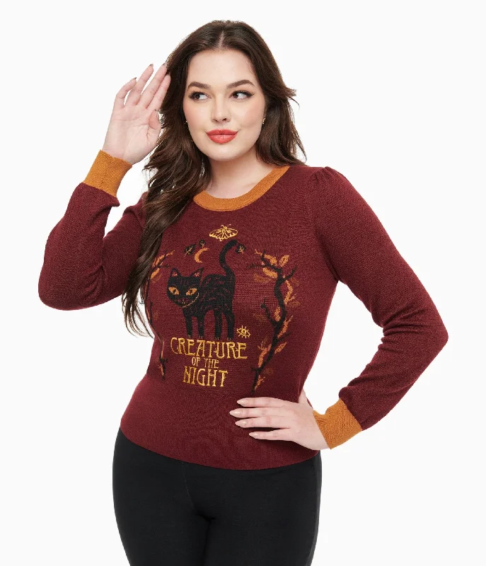 Disney Hocus Pocus Collection by Unique Vintage Burgundy Binx Hocus Pocus Embroidered Sweater Neon Metallic Matte Disney Hocus Pocus Collection by Unique Vintage Burgundy Binx Hocus Pocus Embroidered Sweater Neon Metallic Matte