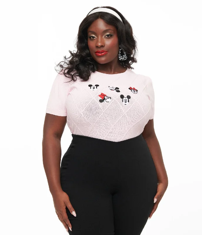 Disney Mickey & Friends Collection by Unique Vintage Plus Size Pink Mickey & Minnie Sweater Nylon Fabric Polyester Fabric Spandex Fabric Disney Mickey & Friends Collection by Unique Vintage Plus Size Pink Mickey & Minnie Sweater Nylon Fabric Polyester Fabric Spandex Fabric