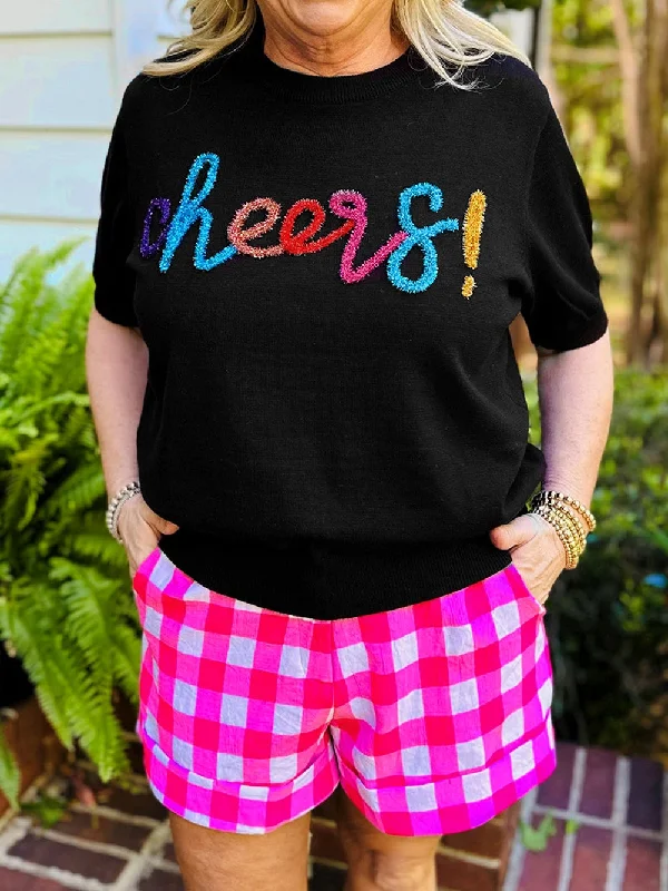 Sparkling Black Glitter Tinsel Cheers Plus Size Short Sleeve Sweater Boxy Sweater Fitted Sweater A-Line Sparkling Black Glitter Tinsel Cheers Plus Size Short Sleeve Sweater Boxy Sweater Fitted Sweater A-Line
