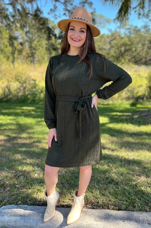 Nursing Cable Knit Sweater Dress - Evergreen Oversized Loose Flowy