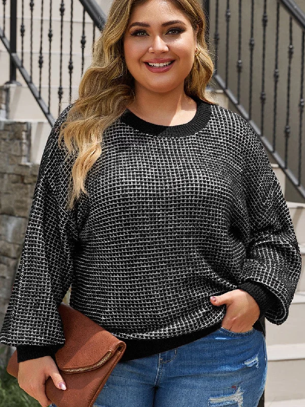 Black Heathered Knit Plus Size Drop Shoulder Sweater Fleece Fabric Down Fabric Feather Fabric Black Heathered Knit Plus Size Drop Shoulder Sweater Fleece Fabric Down Fabric Feather Fabric