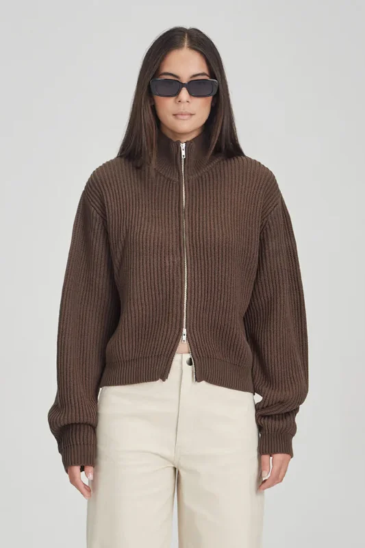 Commoners - Zip Through Knit, Cocoa