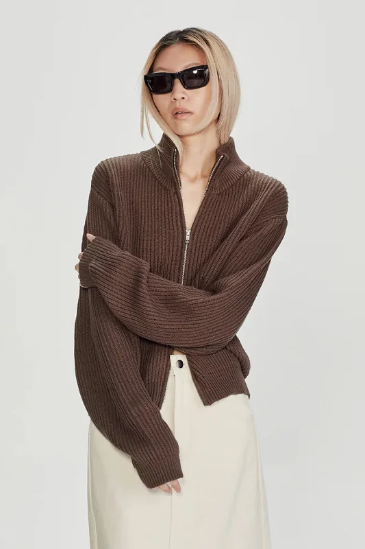 Commoners - Zip Through Knit, Cocoa