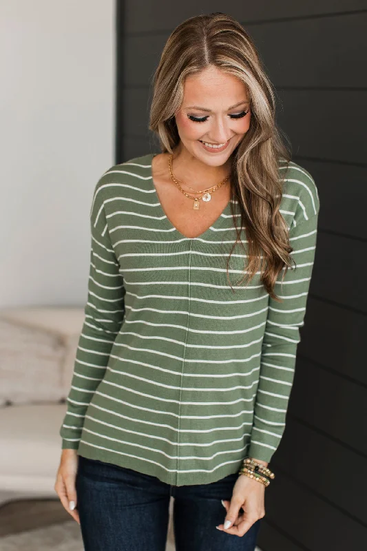 Delighted By This Striped Sweater- Spruce