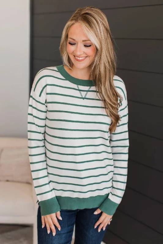 Favorite Moments Striped Sweater- White & Spruce