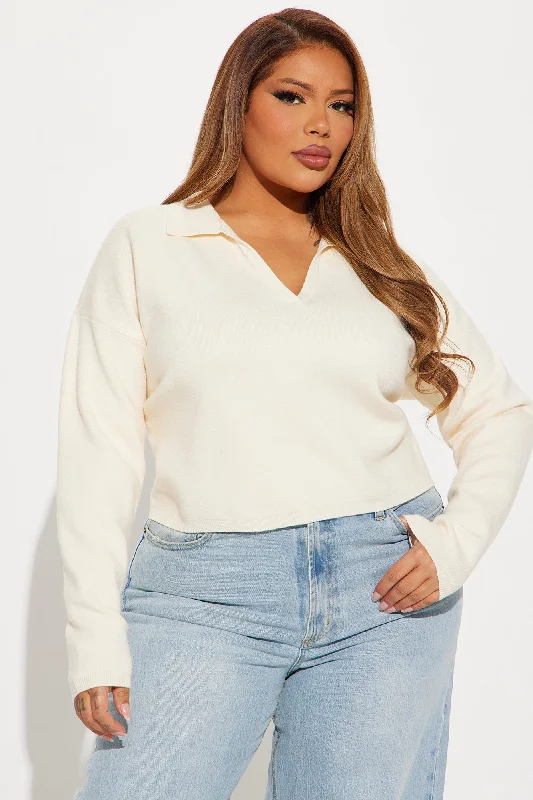 Maya Cropped Polo Sweater - Cream