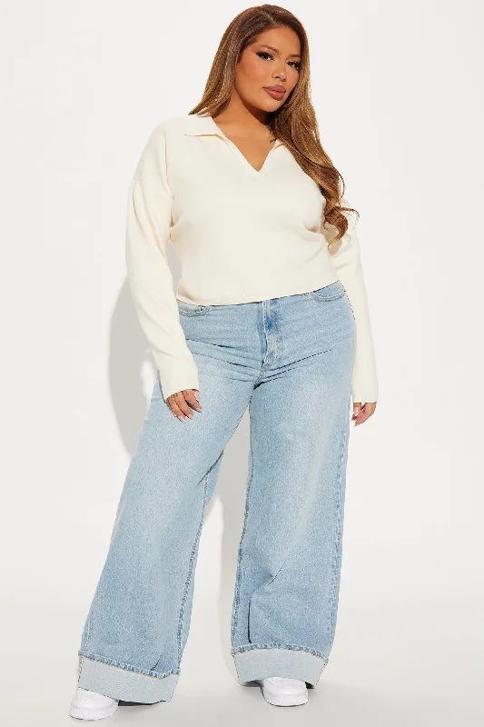 Maya Cropped Polo Sweater - Cream