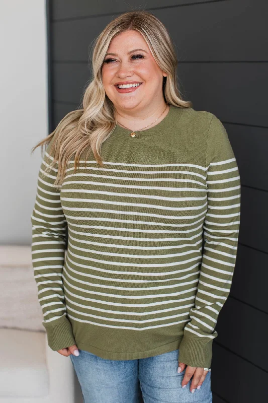 Voice My Love Striped Lightweight Sweater- Light Olive