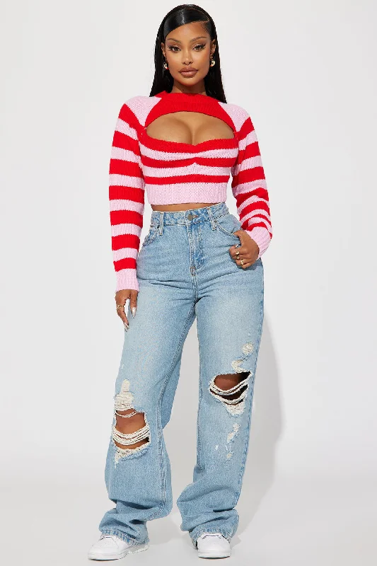 Zahara Striped Sweater Top - Pink/combo