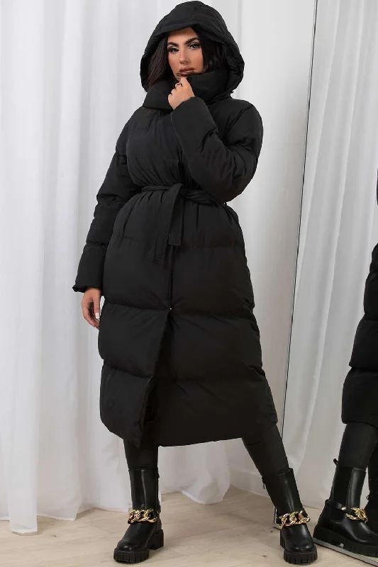 Black Long Duvet Coat With Hood