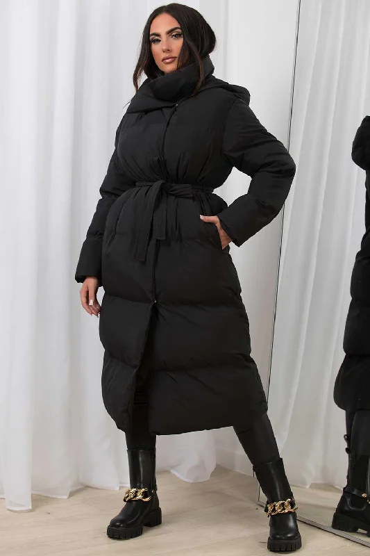 Black Long Duvet Coat With Hood